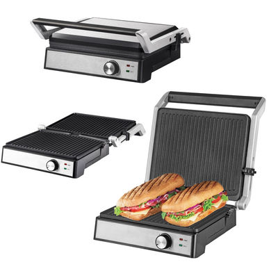 2200W อิเล็กทรริกเกิล Panini Maker ปรับอุณหภูมิ Sandwich Press Toaster เปิด 180 องศา สแตนเลส Grill ติดต่อ