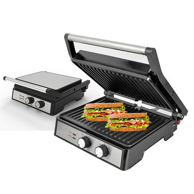 2200W อิเล็กทรริกเกิล Panini Maker ปรับอุณหภูมิ Sandwich Press Toaster เปิด 180 องศา สแตนเลส Grill ติดต่อ