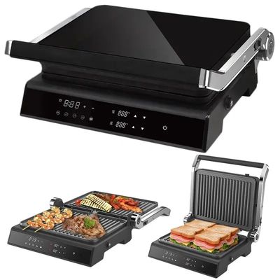 2200W อิเล็กทรริกเกิล Panini Maker ปรับอุณหภูมิ Sandwich Press Toaster เปิด 180 องศา สแตนเลส Grill ติดต่อ
