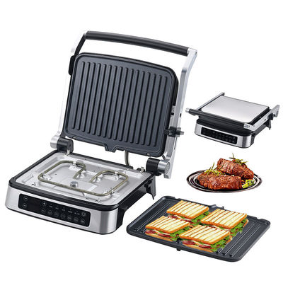 จานที่แยกออก BBQ Panini Press Grill Griddle Grill ภายในที่ไม่มีควัน LED touch screen Grill ติดต่อดิจิตอล