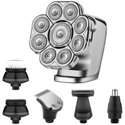 PRO เครื่องโกนหัวสําหรับผู้ชาย 9D 6 ใน 1 เครื่องโกนหัวแบบ LED ที่สามารถชาร์จได้