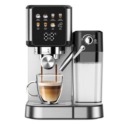 เครื่องทํากาแฟเอสเพรสโซ่เงิน พร้อมหมอกนมมือสําหรับแคปปูชิโน Latte สร้างในเครื่องบด