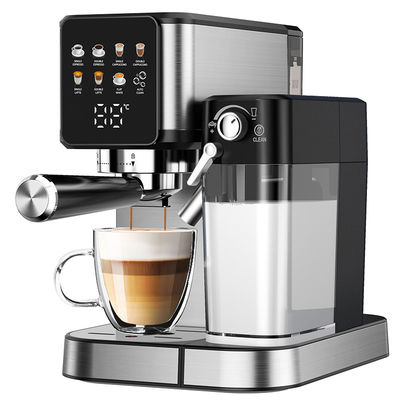 เครื่องทํากาแฟเอสเพรสโซ่เงิน พร้อมหมอกนมมือสําหรับแคปปูชิโน Latte สร้างในเครื่องบด