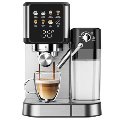เครื่องทํากาแฟเอสเพรสโซ่เงิน พร้อมหมอกนมมือสําหรับแคปปูชิโน Latte สร้างในเครื่องบด
