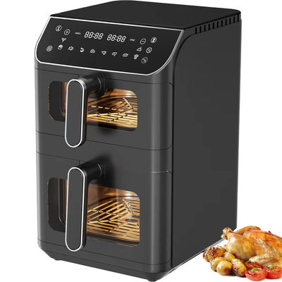 2800w ไฟฟ้า Double Stack Air Fryer ไม่ติด 6l + 6l ผิวเคลือบด้านบนด้านล่าง เครื่องทําความร้อน