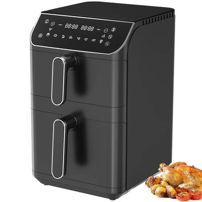 2800w ไฟฟ้า Double Stack Air Fryer ไม่ติด 6l + 6l ผิวเคลือบด้านบนด้านล่าง เครื่องทําความร้อน