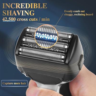 เครื่องโกนหนวดไฟฟ้าสำหรับผู้ชาย พร้อมแบตเตอรี่ 1000mAh ใบมีดแบบลอยตัว และดีไซน์โปร่งใสเพื่อการโกนที่เรียบเนียน
