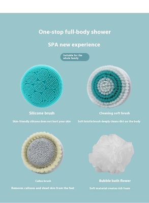 แปรงอาบน้ําไฟฟ้าแบบอัตโนมัติเต็มแบบ ที่สามารถชาร์จใหม่ได้ พร้อมกับมือยาว สครูเบอร์นวดร่างกายซิลิโคน